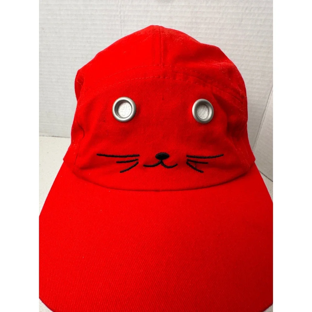 Bench Red Cat Face 5 Panel Hat Adjustable Strapback Embroidered Whiskers‎ Eyes